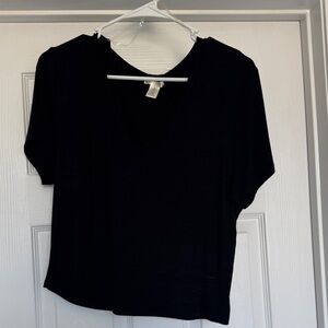 Bozzolo Black Short Sleeve V-Neck Top
